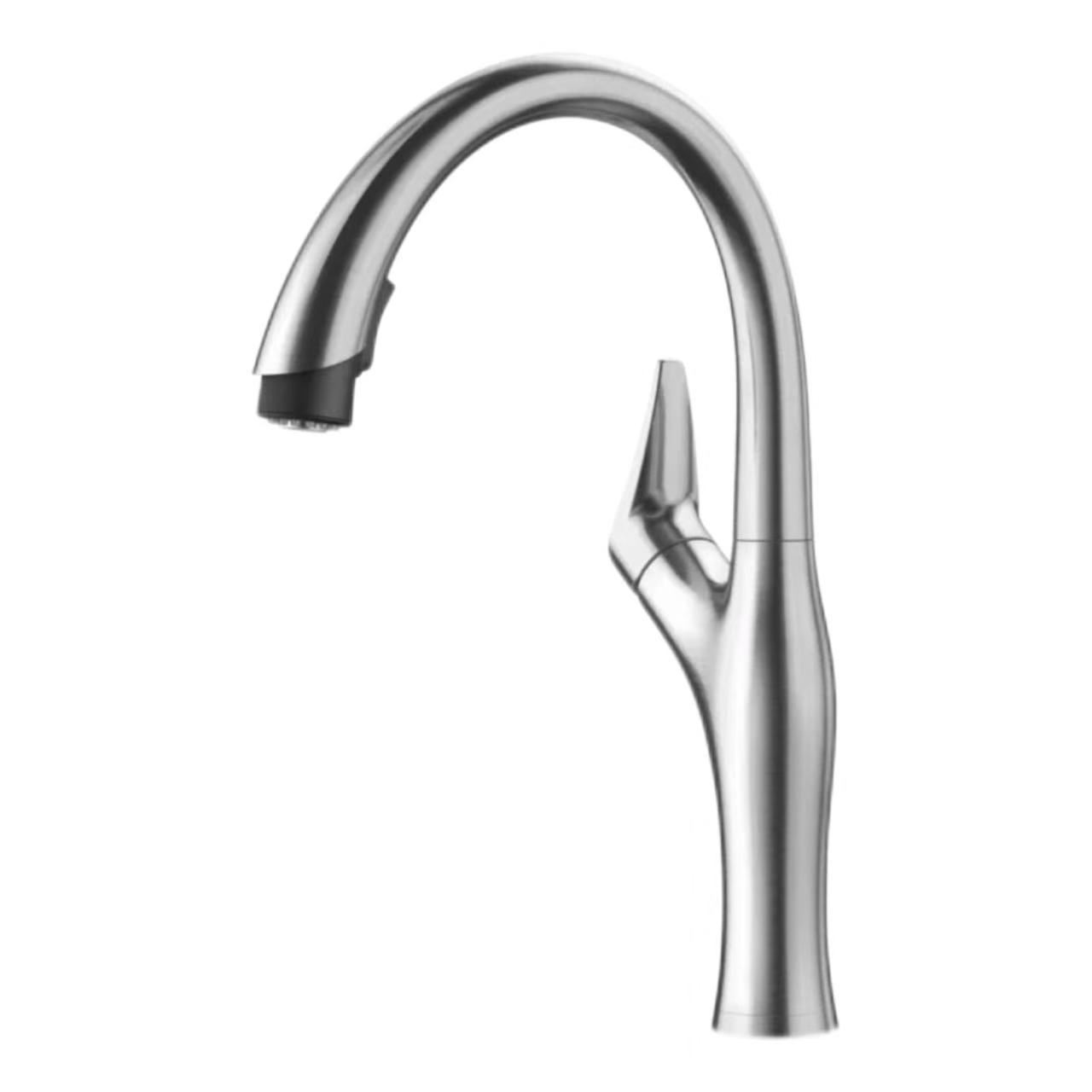 Faucet tarraing a-mach gooseneck sgiobalta air a bhrùthadh le stàilinn